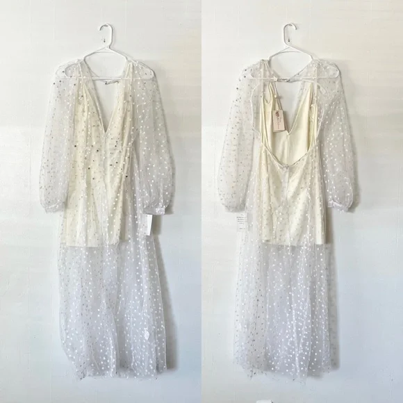 For Love & Lemons All That Glitters Maxi Dress in White NWT